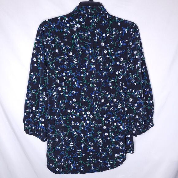 Karl Lagerfeld Blouse Large Floral Navy Balloon Sleeve - Picture 5 of 11